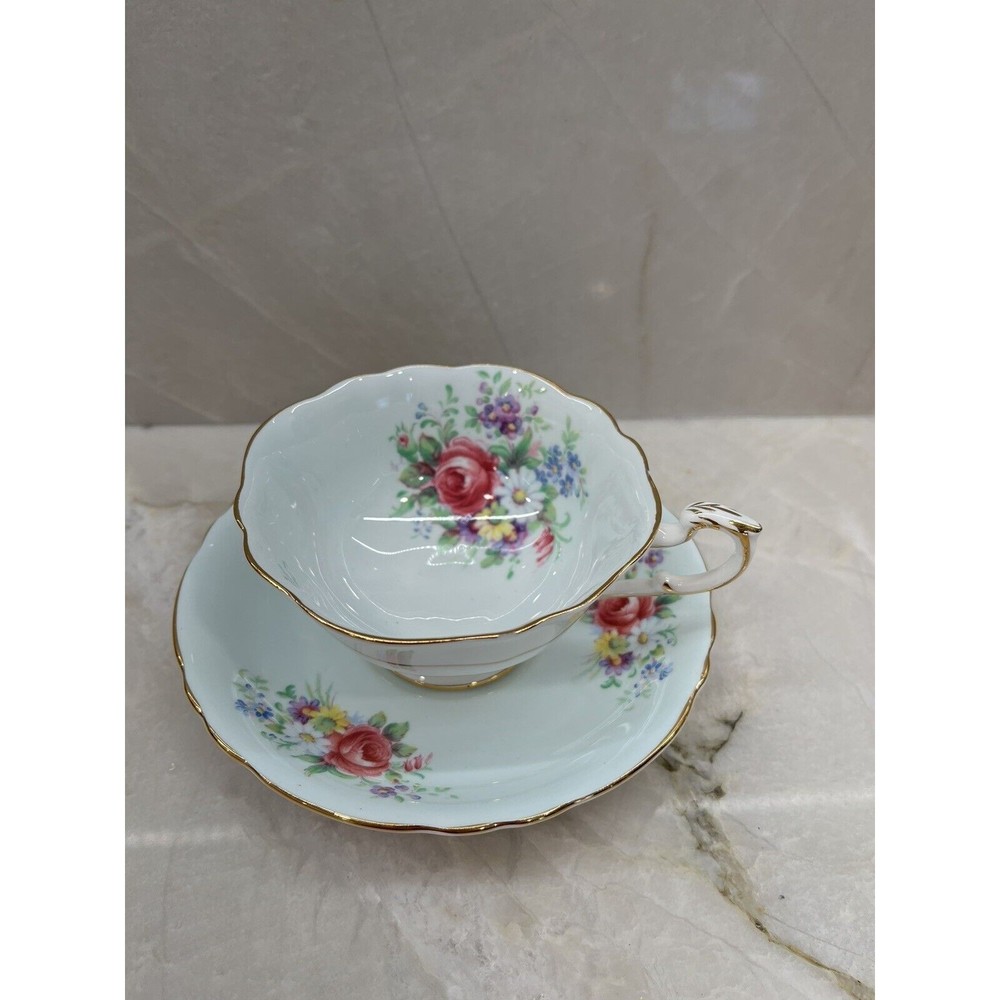 Vtg PARAGON TEA CUP SAUCER Set Flowers Peony DOUBLE WARRANT Victorian Gold Trim